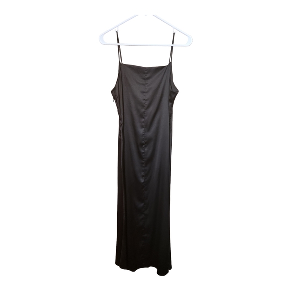 Black Satin Slip Dress, Maxi - Picture 2 of 4